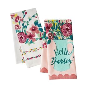 Floral Print Woven Kitchen Towels, Multicolor, 18" x 28", Set of 2