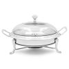 Round Stainless Steel Chafing Dish – Buffet Food Warmer with Silver Accents and Glass Lid, Durable Serving Dish