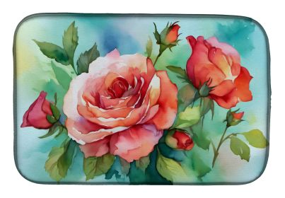 Oklahoma Roses in Watercolor Dish Drying Mat Absorbent Dish Drying Mat Pad for Kitchen Counter Dish Drainer Mat for Countertop, 14 x 21", Multicolor