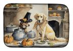 Yellow Lab Fall Kitchen Pumpkins Dish Drying Mat Absorbent Dish Drying Mat Pad for Kitchen Counter Dish Drainer Mat for Countertop, 14 x 21"