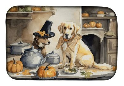 Yellow Lab Fall Kitchen Pumpkins Dish Drying Mat Absorbent Dish Drying Mat Pad for Kitchen Counter Dish Drainer Mat for Countertop, 14 x 21"
