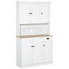 71" Kitchen Pantry Buffet with Hutch Storage Cabinet Microwave Oven Stand with Drawer, White, Oak