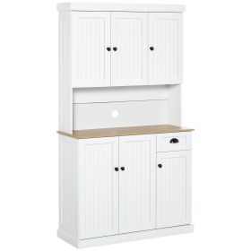 71" Kitchen Pantry Buffet with Hutch Storage Cabinet Microwave Oven Stand with Drawer, White, Oak
