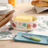 (2 pack) Painted Meadow Butter Dish with Acacia Wood Lid and Serving Knife