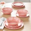 Daisy 12-Piece Bamboo Melamine Dinnerware Set, Pink