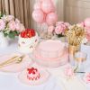 EI 180pcs Pink Plastic Plates with Gold Plastic Silverware,Party Plates Disposable,Pink Dinnerware Set for Afternoon Tea,Wedding,Birthday,Easter
