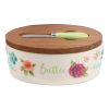 (2 pack) Painted Meadow Butter Dish with Acacia Wood Lid and Serving Knife
