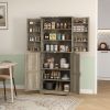 Farmhouse Kitchen Pantry, 72" Tall Pantry Cabinet with 4 Barn Doors, 4 Adjustable Shelves and 8 Door Shelves, Gray Wash