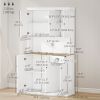 71" Kitchen Pantry Buffet with Hutch Storage Cabinet Microwave Oven Stand with Drawer, White, Oak