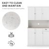 71" Kitchen Pantry Buffet with Hutch Storage Cabinet Microwave Oven Stand with Drawer, White, Oak