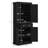 72" Freestanding Kitchen Pantry Cabinet, Black, Ample Storage Space, Elegant Design