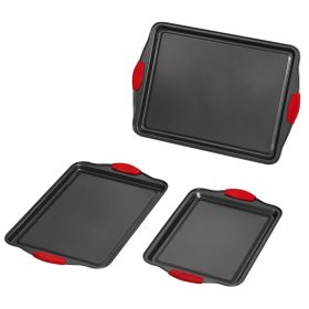 bBaking Pans Set, 3-Piece, Nonstick Carbon Steel Cookware Sheets & Trays, Stackable Kitchen Oven Bakeware Cooking Sets with Silicone Handles (Default: Default)