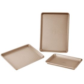 Baking Pans Set, 3-Piece, Nonstick Carbon Steel Cookware Sheets & Trays, Stackable Kitchen Oven Bakeware Cooking Sets with Silicone Handles (Default: Default)